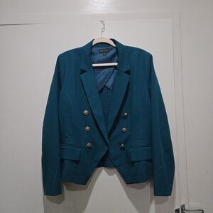 BOLD elements Teal Double-Breasted Blazer with Gold Buttons